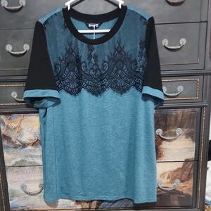 Teal and Black Lace T-Shirt
